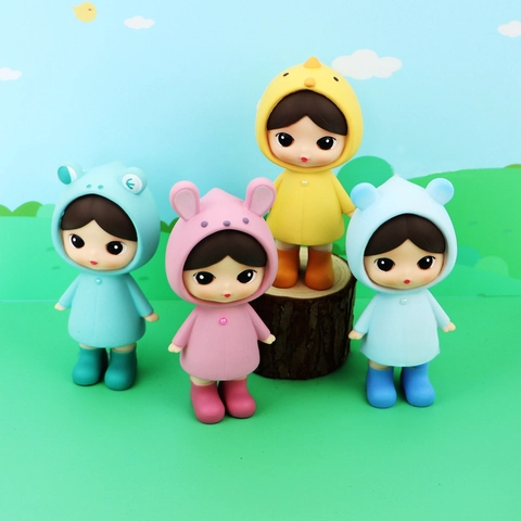 Süße Cartoon Regentag Puppe Blind Box PVC Figur Sammlung Tier Regenmantel Stil Schreibtisch Deko Geschenk Für Mädchen Frauen