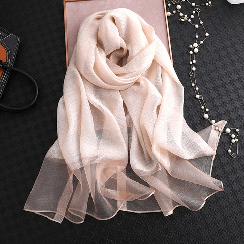 Elegant Silk Blend Shawl Scarf For Women Shiny Metallic Thread Gold Sequins Solid Color Lightweight Sunscreen Wrap Fashion Scarf