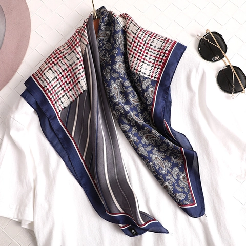 Women Elegant Square Scarf Faux Satin Satin Multi Pattern Patchwork Paisley Houndstooth Striped Retro Accessory
