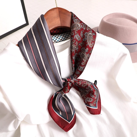 Women Elegant Square Scarf Faux Satin Satin Multi Pattern Patchwork Paisley Houndstooth Striped Retro Accessory