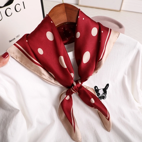Foulard Quadrato In Raso Effetto Raso A Pois Floreale Stampa Cavallo Elegante Accessorio Capelli Donna Stile Francese