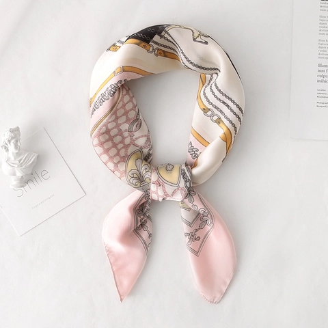 Pañuelo Cuadrado Con Estampado De Cadenas De Carruajes Vintage Mujer Elegante Satén De Satén Sintética Envoltura De Cuello Diadema Moda