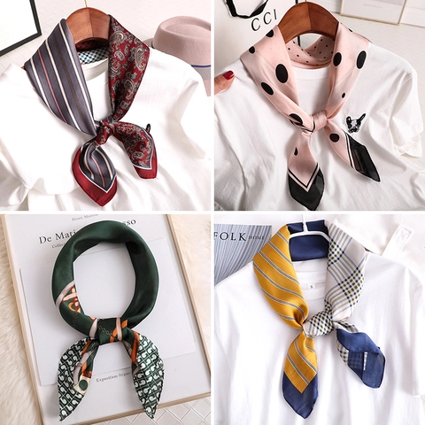Foulard Quadrato Raso Sintetica Elegante Stampa Paisley Floreale Donna Accessori Moda Professionali Stile Francese