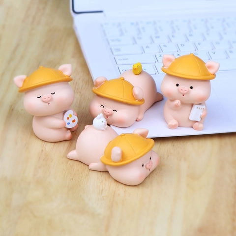Cute Pink Pig Ornament Resin Figurine Desk Decor Healing Style Japanese Miniature Animal Statue For Home Office Car Gift