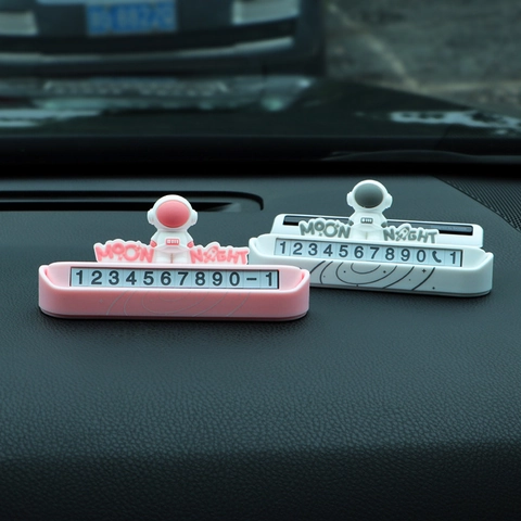 Astronaut Car Temporary Parking Card PVC Hidden Phone Number Plate Automobile Interior Moving Card Dashboard Decoration