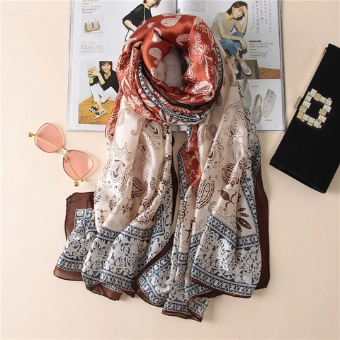 Pañuelo Elegante Para Mujer Con Estampado De Paisley Retro Étnico Floral Satén Satén Artificial Chal Suave Decorativo