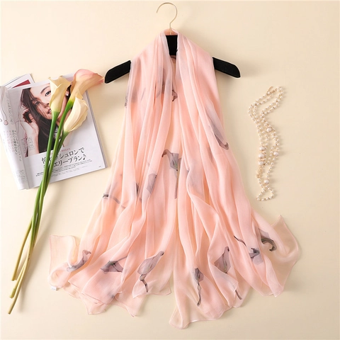 Eleganter Damen Schal Mit Calla Lilien Blumendruck Großer Satinnsimulation Leichtes Sonnenschutz Tuch Weiches Mode Accessoire