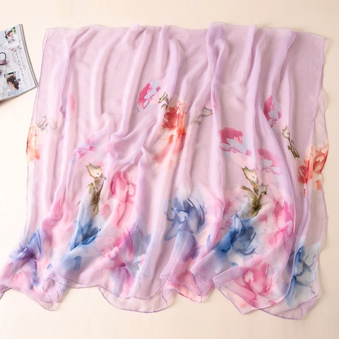 Damen Chiffon Polyester Schal Mit Blumendruck Sonnenschutz Leicht Atmungsaktiv Sommer Strand Urlaub Eleganter Wickelschal