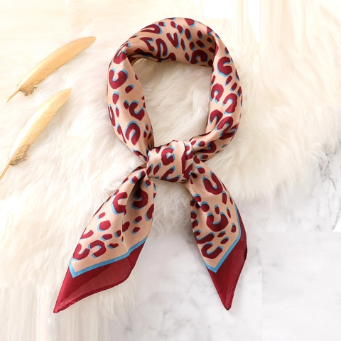 Leopard Print Square Scarf Satiny Satin Neckerchief Fashionable Head Wrap For Women Decorative Elegant Sun Protection