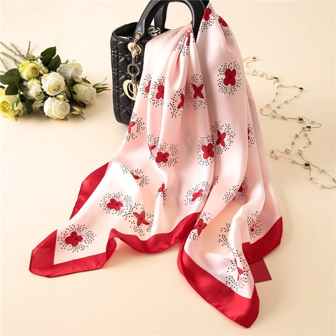 Damen Vintage Druck Quadratischer Schal Satin Satinnimitat Elegant Blumen Kutsche Nautisches Muster Haarzubehör Halstuch