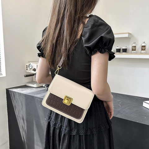 Borsa A Tracolla Da Donna Alla Moda Con Goffratura Coccodrillo Pelle PU Retro Mini Borsa A Spalla Quadrata Serratura Metallica