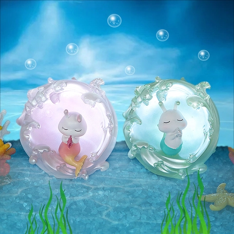 Resin Mermaid Rabbit Night Light Cartoon LED Ocean Theme Desk Ornament Gift For Kids Bedside Lamp Atmosphere