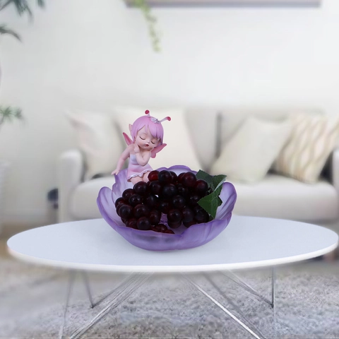 Vassoio Portaoggetti Statuetta Fata Resina Ciotola Petali Fiore Piatto Dolci Frutta Ornamento Scrivania Accessorio Decorazione Casa