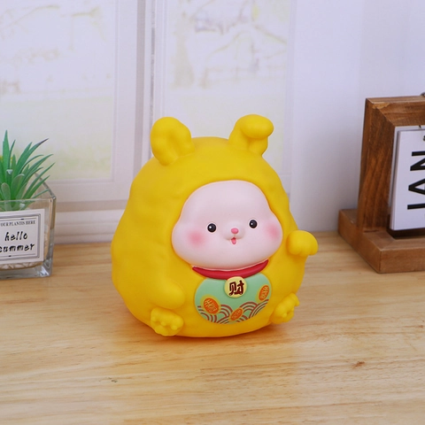 Cute Rabbit Piggy Bank Shatterproof Vinyl Money Box Chinese Style Lucky Fortune Desktop Ornament For Kids Boys Girls Gift
