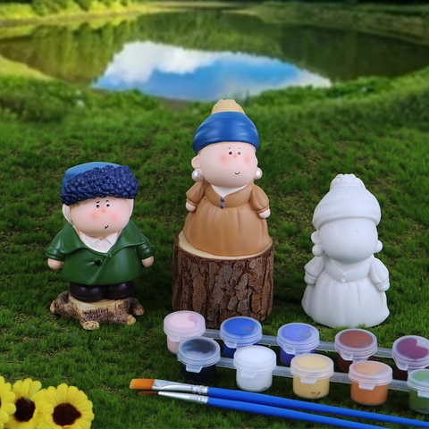 Chubby Artist Series DIY Painting Resin Ornament Kit Includes Unpainted Figure Paints Brushes For Home Decor Art Craft Gift