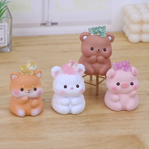 Mignon Dessin Animé Animal Résine Veilleuse Figurine Lapin Chien Cochon Ours Bureau Ornement Décoratif Mini Lampe Cadeau Anniversaire