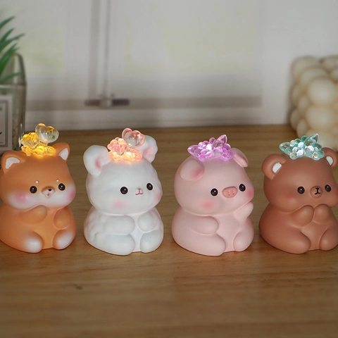 Mignon Dessin Animé Animal Résine Veilleuse Figurine Lapin Chien Cochon Ours Bureau Ornement Décoratif Mini Lampe Cadeau Anniversaire