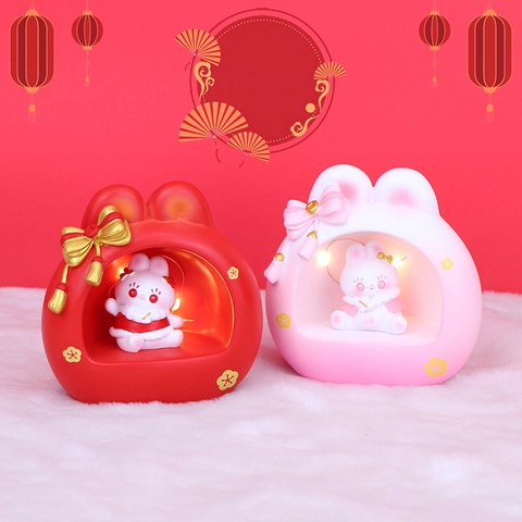 Luce Notturna Coniglio Carino Resina LED Lampada Da Tavolo Cartone Animato Ornamento Da Scrivania Per Camera Dei Bambini Regalo