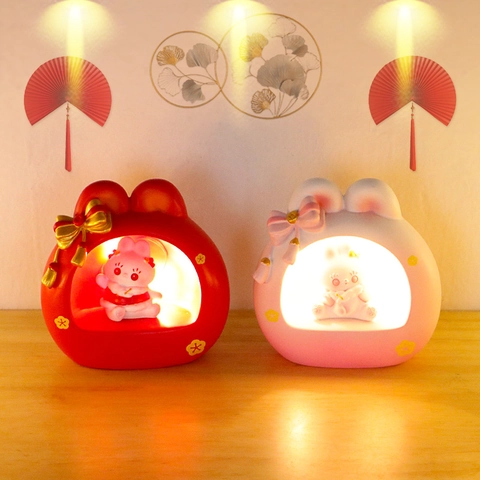 Luce Notturna Coniglio Carino Resina LED Lampada Da Tavolo Cartone Animato Ornamento Da Scrivania Per Camera Dei Bambini Regalo
