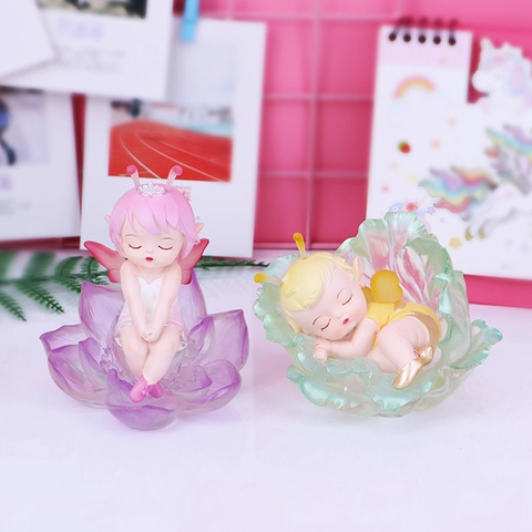 Veilleuse Dessin Animé Fée Des Fleurs Ange Endormi Sur Base De Lotus Lampe De Table LED Pour Décoration De Bureau Chambre Cadeau Filles