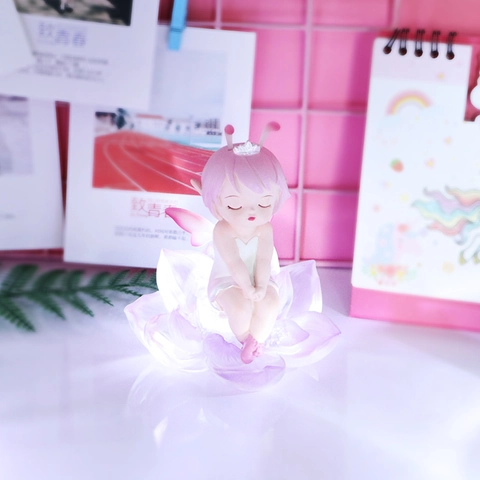 Veilleuse Dessin Animé Fée Des Fleurs Ange Endormi Sur Base De Lotus Lampe De Table LED Pour Décoration De Bureau Chambre Cadeau Filles