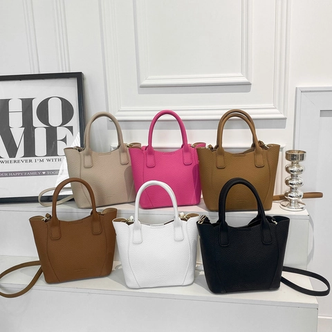 Damen Litschi Textur PU Leder Umhängetasche Mode Handtasche Casual Eimer Schultertasche Vielseitige Tote Mit Griff