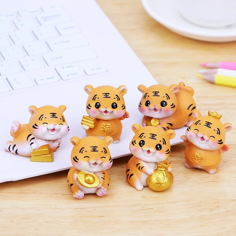 Mini Ornamento Tigre Resina Statuetta Zodiaco Decorazione Scrivania Interno Auto Statue Animali Cartoni Animati