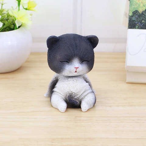 Lindo Adorno de Gato de Resina con Cabeza Oscilante Figurita de Gato Bobblehead Creativa para Escritorio Coche Con Luz LED