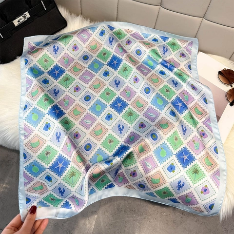 Sciarpa Quadrata Da Donna Imitazione Raso Poliestere Raso Stampa Francobollo Frutta Tropicale Foulard Leggero Retrò Versatile