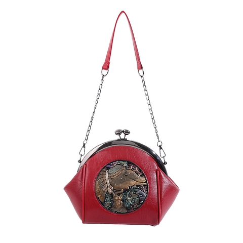 Borsa a Tracolla Vintage a Forma di Guscio in Pelle PU con Rilievo a Elefante per Donna Stile Etnico Catena in Metallo