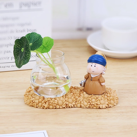Hydroponic Vase Resin Glass Plant Holder Desktop Ornament Art Character Figurine Creative Home Office Decoration Aesthetic