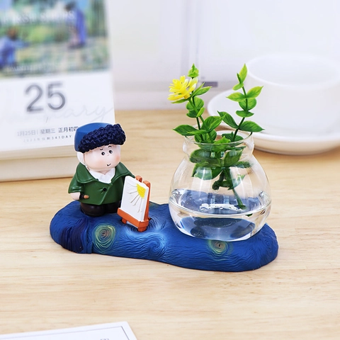 Hydroponic Vase Resin Glass Plant Holder Desktop Ornament Art Character Figurine Creative Home Office Decoration Aesthetic