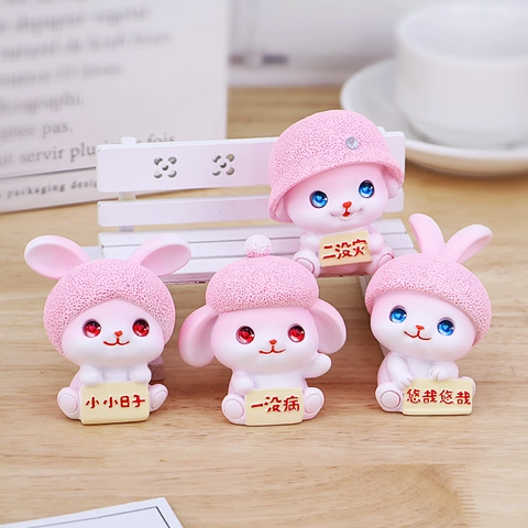 Süße Rosa Hase Harz Desktop Ornament Kaninchen Figur Mit Hut Und Segensschild Büro Home Dekor Mädchen Geschenk