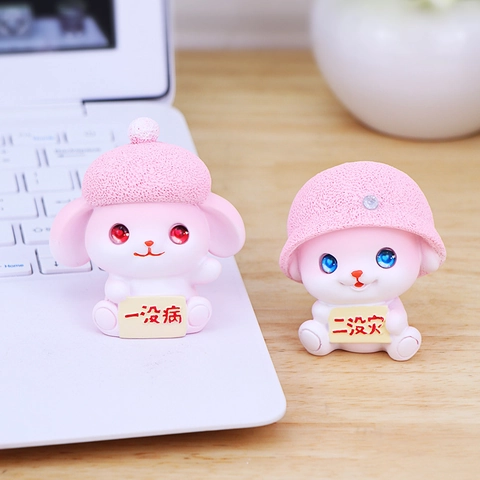Süße Rosa Hase Harz Desktop Ornament Kaninchen Figur Mit Hut Und Segensschild Büro Home Dekor Mädchen Geschenk