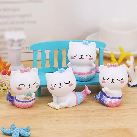 Süße Harz Katze Meerjungfrau Dekofigur Farbverlauf Nordischer Stil Schreibtisch Deko Für Zimmer Haus Büro Geschenk Kinder Damen