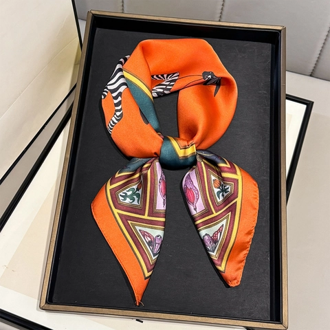 Zebra Print Square Scarf Women Retro Exotic Style Polyester Satin Like Satin Neck Scarf For Vacation Office Elegant Decorative