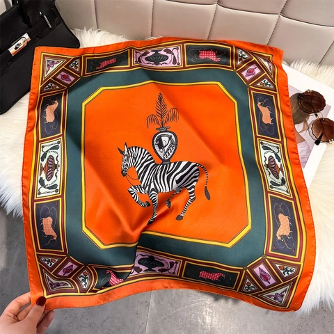Zebra Print Square Scarf Women Retro Exotic Style Polyester Satin Like Satin Neck Scarf For Vacation Office Elegant Decorative