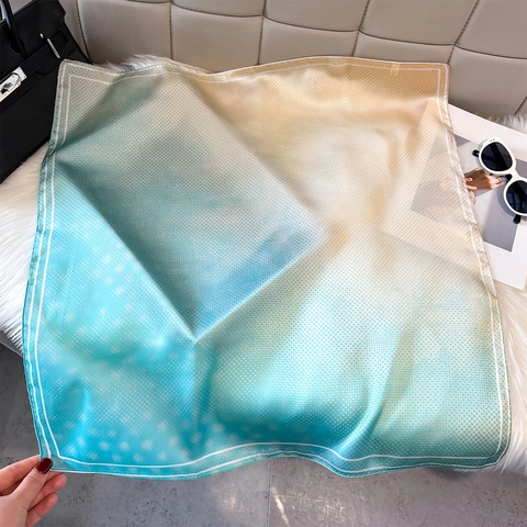 Sciarpa Quadrata In Poliestere Satinato Stampa Sfumata Motivo Geometrico A Pois Moda Elegante Foulard Da Donna