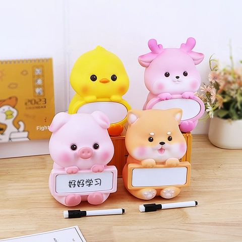 Cartoon Animal Piggy Bank With Erasable Message Board Shatterproof Vinyl Money Box For Kids Desktop Decor Savings Jar
