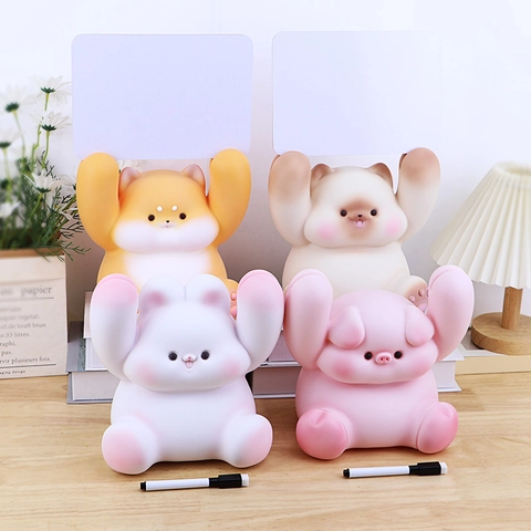 Cartoon Animal Piggy Bank With Erasable Message Board Shatterproof Vinyl Money Box For Kids Desktop Decor Savings Jar