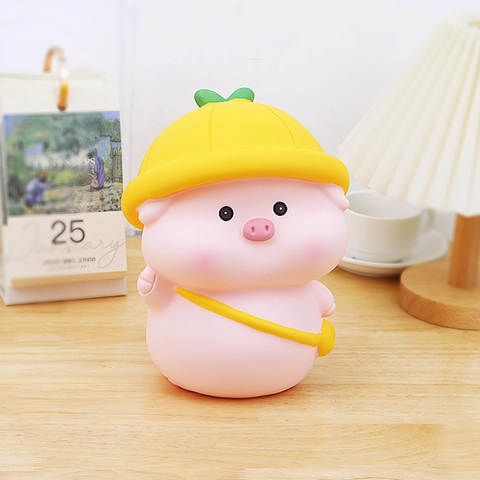 Cute Pink Pig Piggy Bank Vinyl Shatterproof Money Box Cartoon Ornament Kids Birthday Gift Home Decor