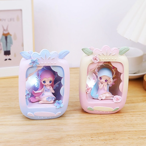 Luz Nocturna De Hada De Flores Resina Estatua De Ángel Dibujos Animados Lámpara Mesa LED Para Decoración Dormitorio Regalo
