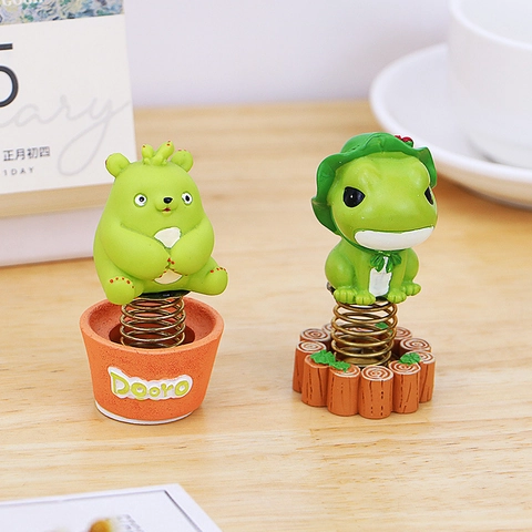 Resin Shaking Head Animal Spring Ornaments Cartoon Frog Bear Desktop Car Interior Office Decor Healing Shaking Toy