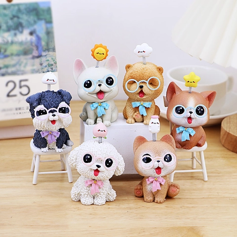 Lindas Figuras de Perro de Dibujos Animados Adornos de Animales de Resina Con Decoración Dinámica de Resorte para Oficina