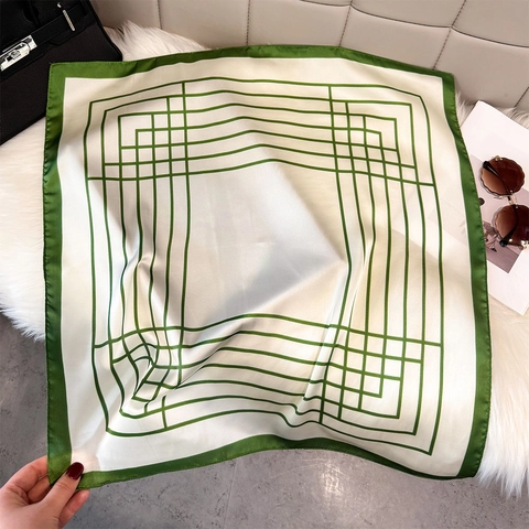 Foulard Quadrato Da Donna Righe Geometriche Raso Poliestere Effetto Raso Elegante Bandana Per Capelli E Collo Moderno
