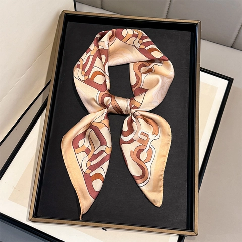 Vintage Rose Floral Geometric Chain Print Square Scarf Elegant Smooth Polyester Satin Neck Wrap For Women