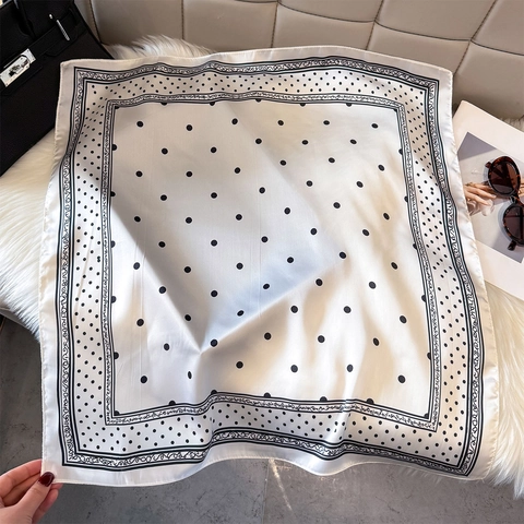 Polka Dot Print Square Scarf For Women Satin Like Polyester Vintage Elegant Neck Kerchief Fashion Headband Accessories