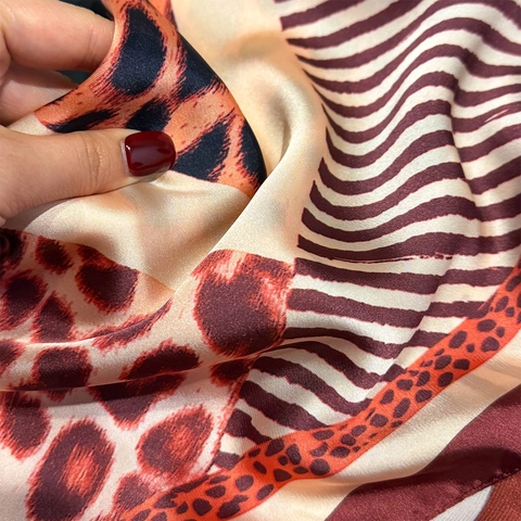 Elegant Leopard Print Square Scarf For Women Patchwork Satin Polyester Satin Like Neck Head Hair Handbag Accessory Retro Fashion