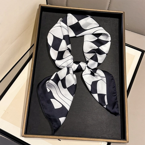 Square Scarf Women Polyester Satin Geometric Irregular Print Lightweight Elegant Vintage Neck Head Wrap Fashion Accessories