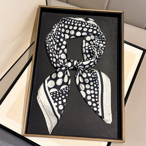 Foulard en Satin Imprimé Pois Irrégulier Artistique Femme Élégant Carré Bandeau Châle Multi Usage Mode Foulard de Cou
